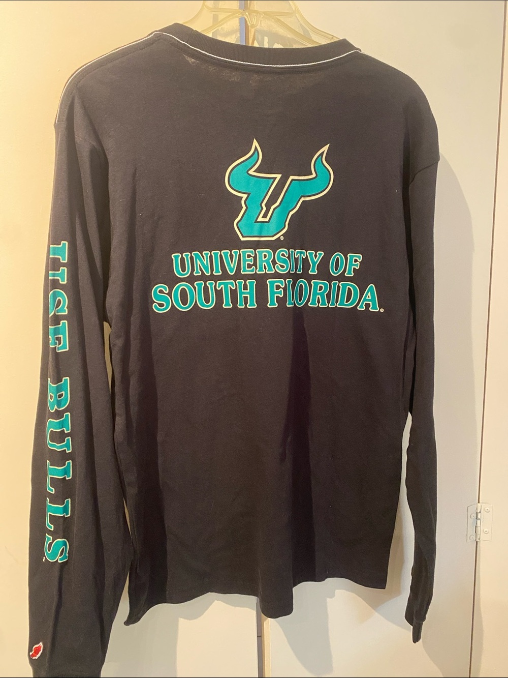NWT University of South Florida Black Long Sleeve Pocket Tee with USF Logo